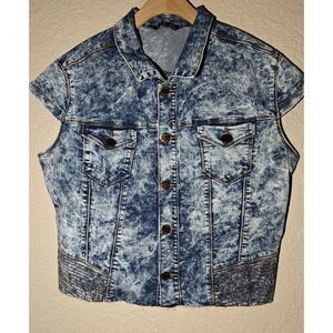 VIP Jeans Cropped Size 1x‎ Stonewash Denim Stretchy Cap Sleeves Skinny 1990s Y2K